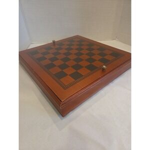 Wood Combo Game Set Chess Backgammon Checkers 32 Metal Pieces